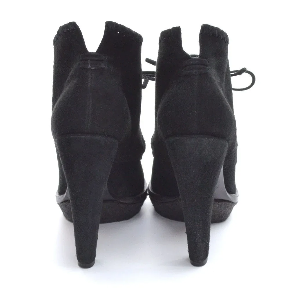 Alaia Black Suede Low Platform Lace Up Heeled Bootie 37